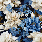 Classic Navy Blue Ivory Gold Floral Towel バスタオルセット