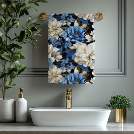 Classic Navy Blue Ivory Gold Floral Towel バスタオルセット