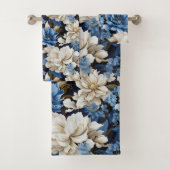 Classic Navy Blue Ivory Gold Floral Towel バスタオルセット (インサイチュ)