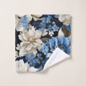 Classic Navy Blue Ivory Gold Floral Towel バスタオルセット (ウォッシュタオル)