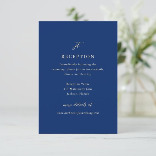 Classic Navy Blue Monogram Elegant Wedding エンクロージャーカード (スタンド正面)