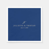 Classic Navy Blue Monogram Elegant Wedding スタンダードカクテルナプキン (正面)