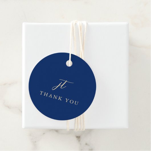 Classic Navy Blue Monogram Elegant Wedding フェイバータグ (インサイチュ)