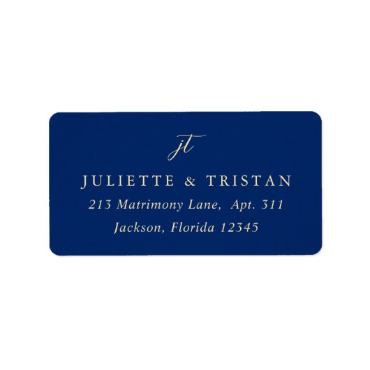 Classic Navy Blue Monogram Elegant Wedding ラベル (正面)