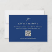 Classic Navy Blue Monogram QR Code Elegant Wedding 出欠カード (正面)