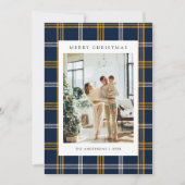 Classic Navy Blue Plaid 5 Photo Christmas シーズンカード (正面)