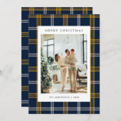 Classic Navy Blue Plaid 5 Photo Christmas シーズンカード (正面/裏面)
