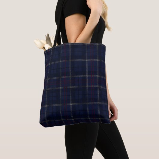 Classic Navy Blue Plaid Christmas トートバッグ (クローズアップ)