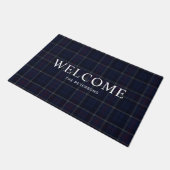 Classic Navy Blue Plaid Christmas ドアマット (アングル)