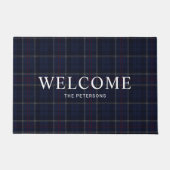 Classic Navy Blue Plaid Christmas ドアマット (正面)