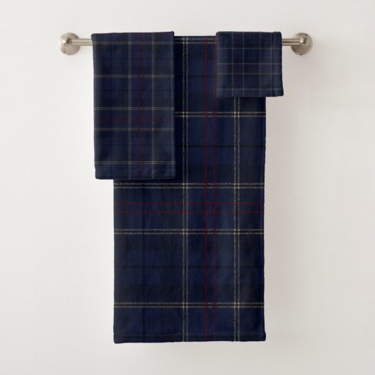Classic Navy Blue Plaid Christmas バスタオルセット (インサイチュ)