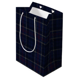 Classic Navy Blue Plaid Christmas ミディアムペーパーバッグ