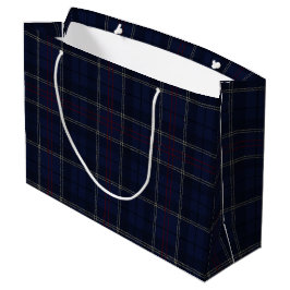 Classic Navy Blue Plaid Christmas ラージペーパーバッグ