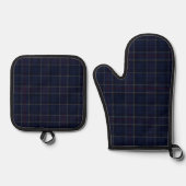 Classic Navy Blue Plaid Christmas 鍋つかみ&鍋敷きセット (正面)