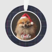 Classic Navy Blue Tartan Plaid Pet Dog Photo オーナメント (正面)