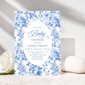 Classic Navy Blue Toile Rose Baby Shower Invites 招待状