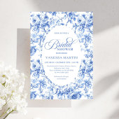 Classic Navy Blue Toile Rose Bridal Shower Invite 招待状