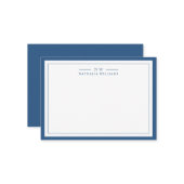 Classic Navy Blue Two Border Monogram Lined ノートカード (正面/裏面インサイチュ)
