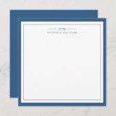 Classic Navy Blue Two Border Monogram Lined ノートカード (正面/裏面)