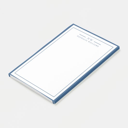 Classic Navy Blue Two Border Monogram Lined ポストイット (アングル)