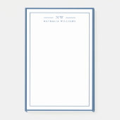 Classic Navy Blue Two Border Monogram Lined ポストイット (正面)
