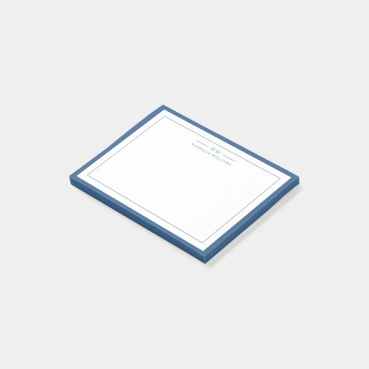 Classic Navy Blue Two Border Monogram Lined ポストイット (アングル)