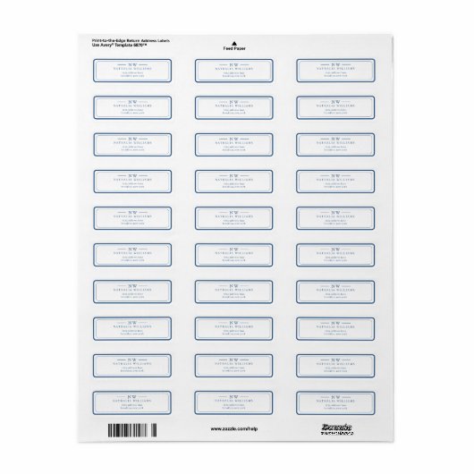 Classic Navy Blue Two Border Monogram Lined ラベル (フルシート)