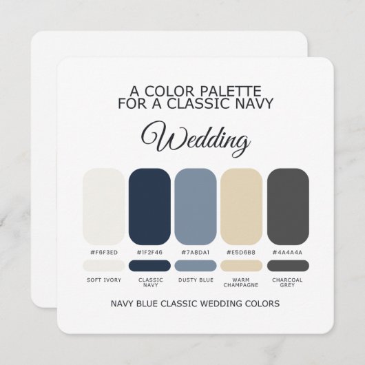 Classic Navy Blue Wedding Color Palette Card 招待状 (正面/裏面)