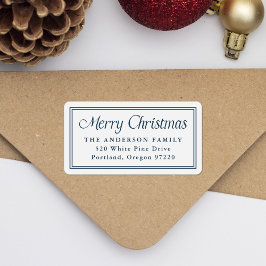 Classic Navy Border Christmas Return Address ラベル
