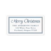 Classic Navy Border Christmas Return Address ラベル (正面)