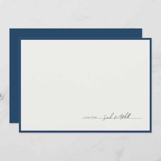 Classic Navy Border Personalized Script ノートカード (正面/裏面)