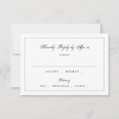 Classic Navy Calligraphy Monogram Frame Wedding 出欠カード (正面)