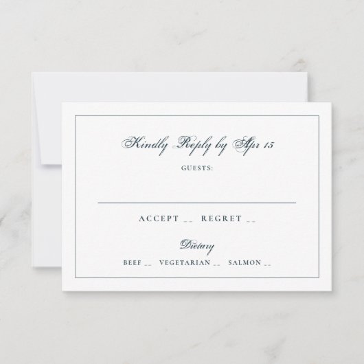 Classic Navy Calligraphy Monogram Frame Wedding 出欠カード (正面)