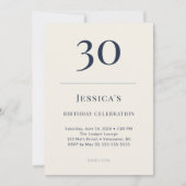 Classic Navy & Cream 30th Birthday Celebration 招待状 (正面)