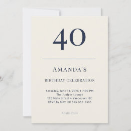 Classic Navy & Cream 40th Birthday Celebration Inv 招待状