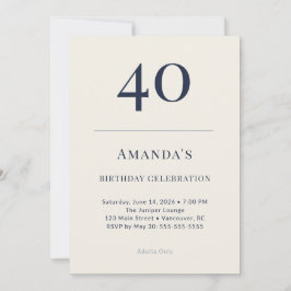 Classic Navy & Cream 40th Birthday Celebration Inv 招待状