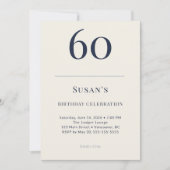 Classic Navy & Cream 60th Birthday Celebration 招待状 (正面)