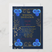 Classic Navy Floral Wedding Invite Template 招待状 (正面)