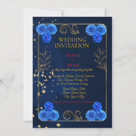 Classic Navy Floral Wedding Invite Template 招待状