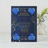 Classic Navy Floral Wedding Invite Template 招待状 (スタンド正面)