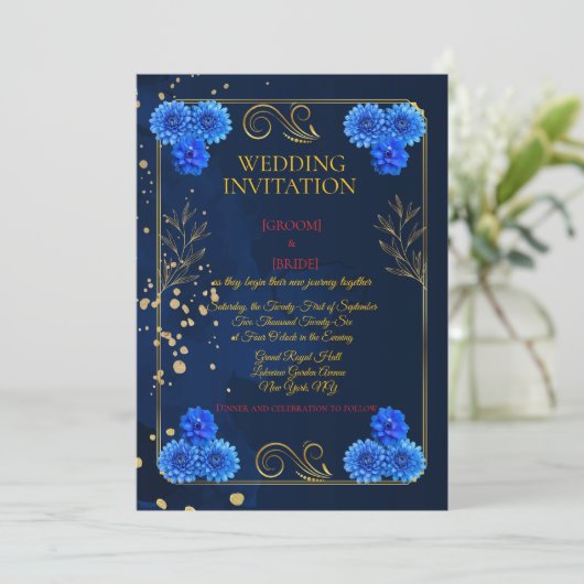 Classic Navy Floral Wedding Invite Template 招待状 (スタンド正面)