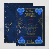 Classic Navy Floral Wedding Invite Template 招待状 (正面/裏面)