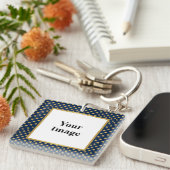 Classic Navy & Gold Polka Dot Frame Photo キーホルダー (正面右)