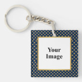 Classic Navy & Gold Polka Dot Frame Photo キーホルダー (正面)