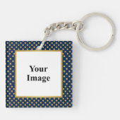 Classic Navy & Gold Polka Dot Frame Photo キーホルダー (裏面)