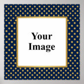 Classic Navy & Gold Polka Dot Frame Photo ポスター (正面)