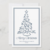 Classic Navy Hand-Drawn Christmas Tree Non-Photo シーズンカード (正面)