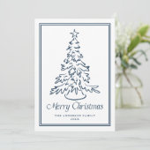 Classic Navy Hand-Drawn Christmas Tree Non-Photo シーズンカード (スタンド正面)