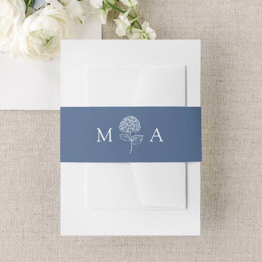Classic Navy Hydrangea Monogram Wedding 招待状ベリーバンド