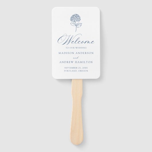Classic Navy Hydrangea Wedding Program ハンドファン (正面)
